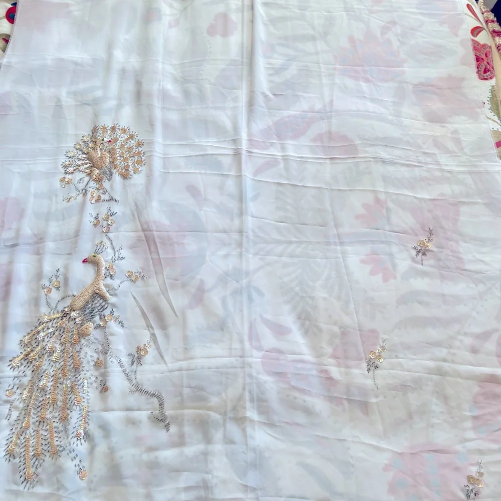 Peacock Embroidered and Embellished Large Sheer Panel